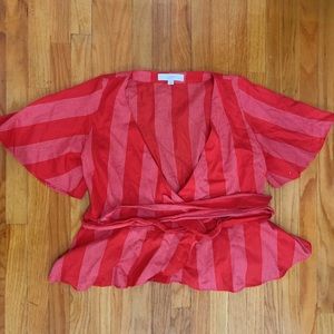 Loft Petite Striped Wrap Top